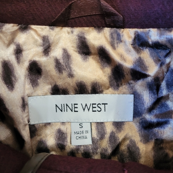 Nine West Faux-Leather Binding Wool-Blend Coat in Wine Color Size Women's Small - Picture 14 of 14